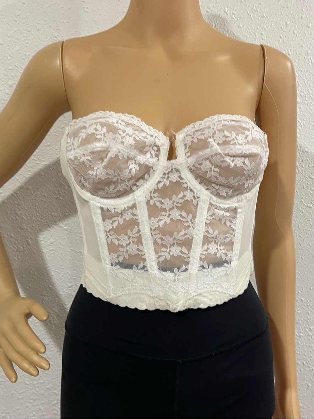 Vintage Lace Longline Bustier Bra Corset in Ivory